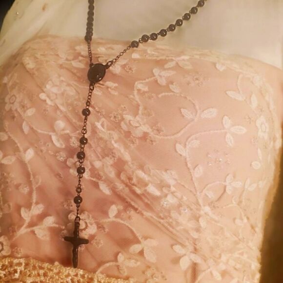 Beaded Black Rosary Necklace with Cross Pendant - Picture 3 of 4